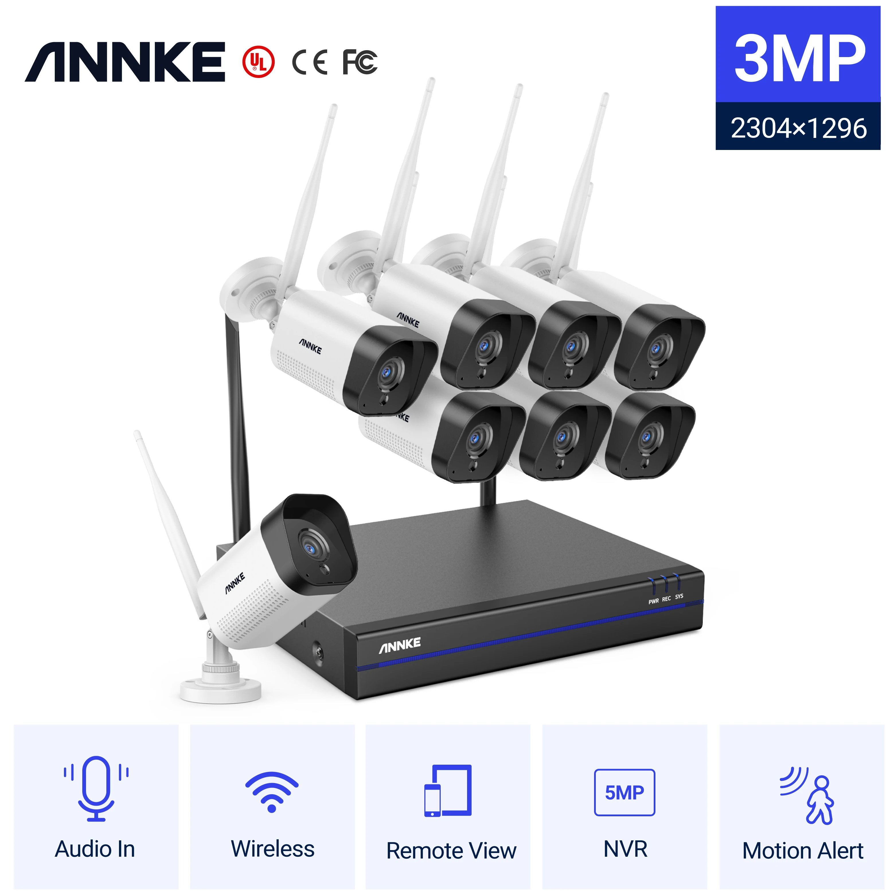 

ANNKE 3MP WiFi Video Surveillance System 5MP NVR 3MP IP Cameras Audio Recording Security Cameras AI Detection CCTV Cameras Kit