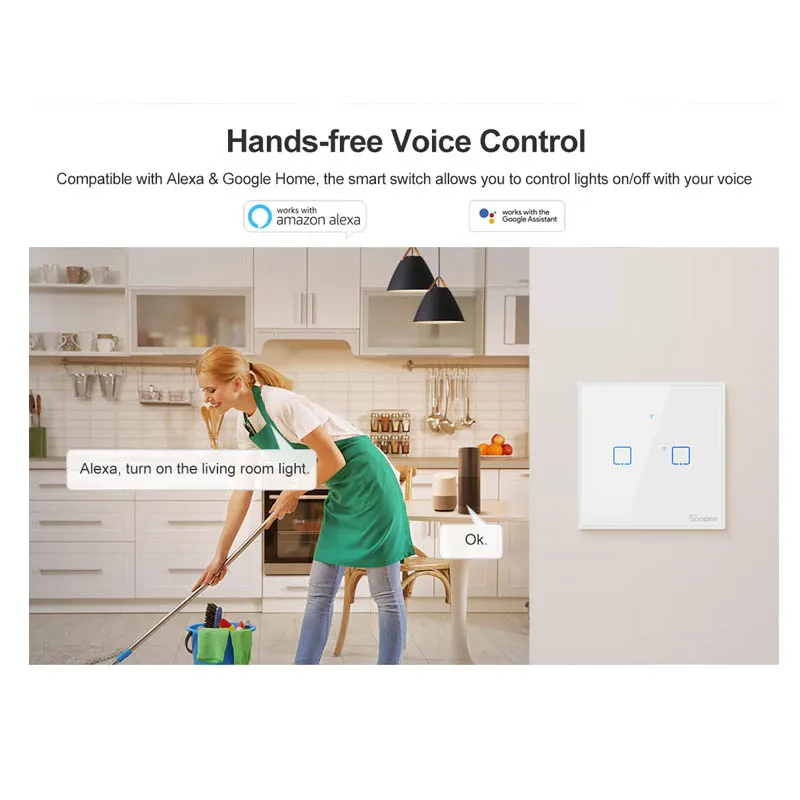 Интеллектуальный выключатель света Sonoff T2 UK Wifi сенсорный Умный дом и RM433 с Alexa Google