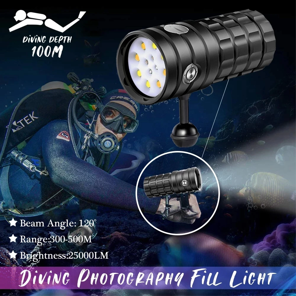 Verkauf Super Hellsten Tauchen Taschenlampe 25000LM XHP50 LED Taschenlampe IPX8 Wasserdichte Unterwasser 100m Gebaut-in Batterie 9 Modi Dive
