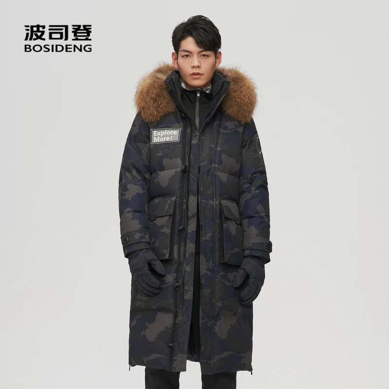 

BOSIDENG x-Long гусиный пуховик мужское зимнее пальто с воротником из натурального меха Съемная шапка-30 ℃ Водонепроницаемая очень холодная B10142315