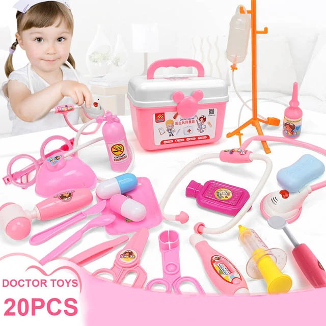 20PCS Pink 21-39 шт., детские игрушки для ролевых игр, набор для доктора, медицинский набор для моделирования с портативным чемоданом, игрушки для ролевых игр для девочек, инструмент для зубного врача - Цвет: 20PCS Pink