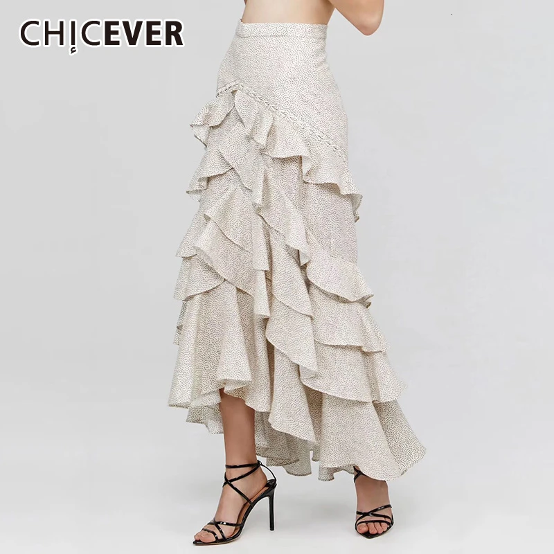 Женская ассиметричная плиссированная юбка CHICEVER с высокой талией и оборками