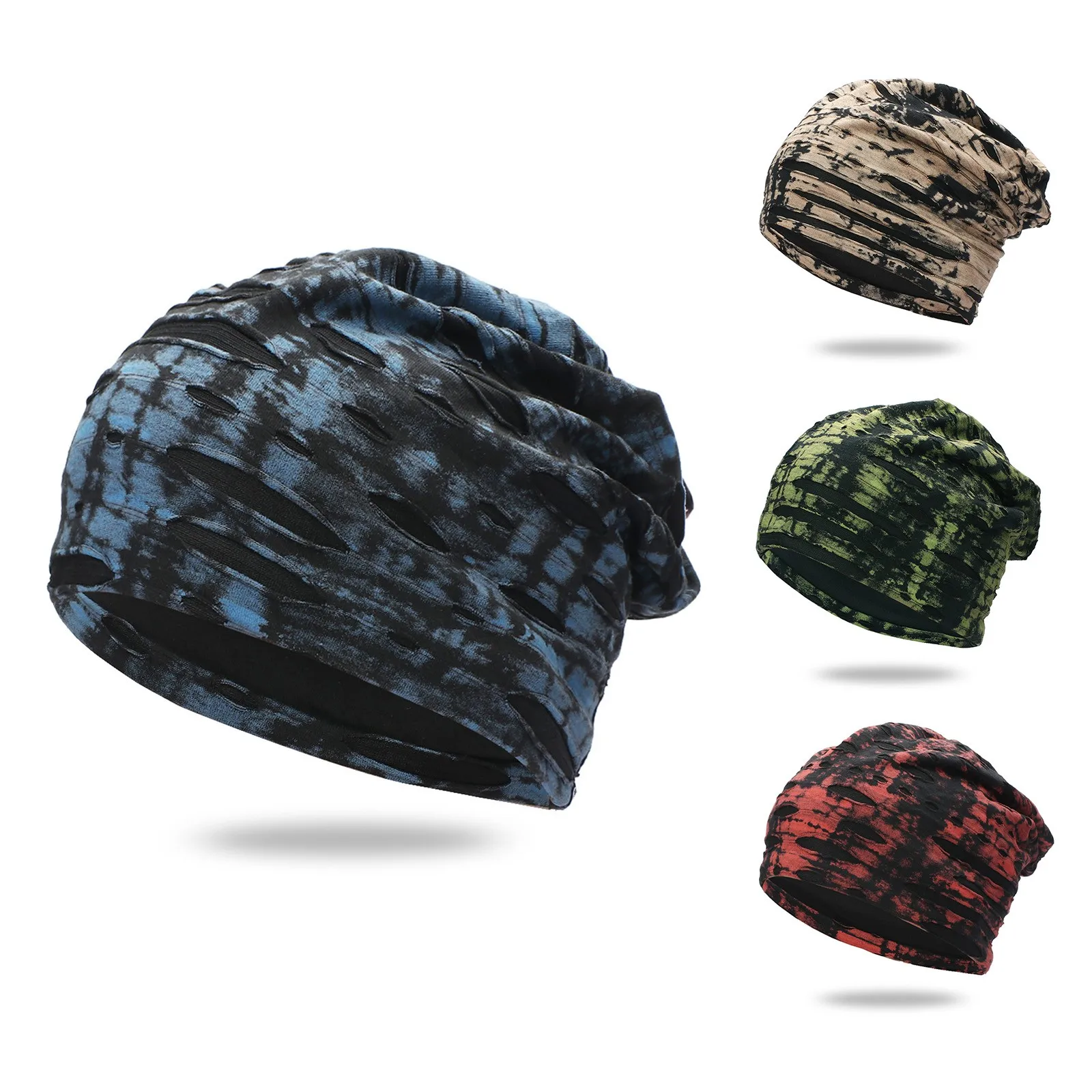 Модная Вязаная Шапка-бини с дырками, теплая зимняя шапка унисекс, уличная Лыжная шапочка для верховой езды, Повседневные шапки-бини в стиле ...