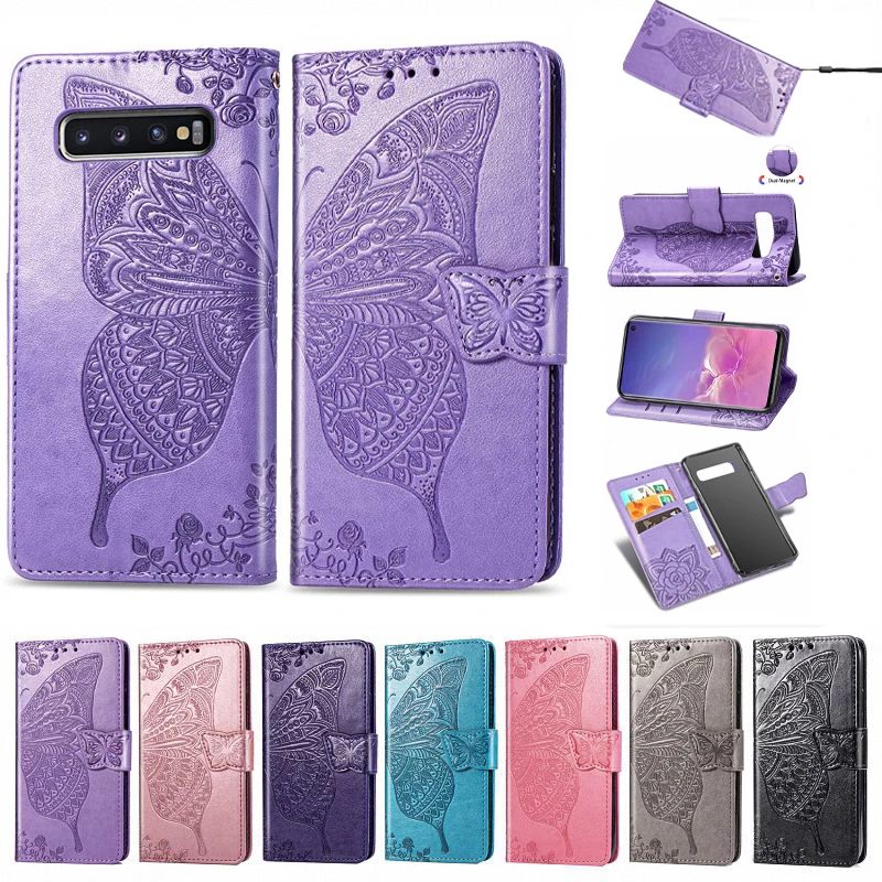 Чехол книжка с Цветочным Рисунком бабочки для Samsung Galaxy S8 S9 S10 5G S10e J4 J6 Plus A7 2018 A10 A20 A30