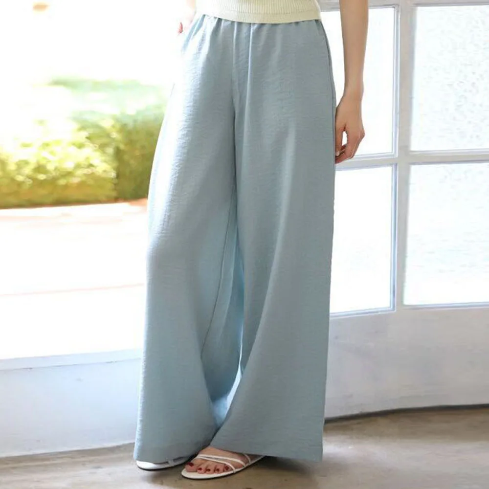 

Casual women long pants wide legs summer high waist plus lady trousers 2021 korean japan new simple pants