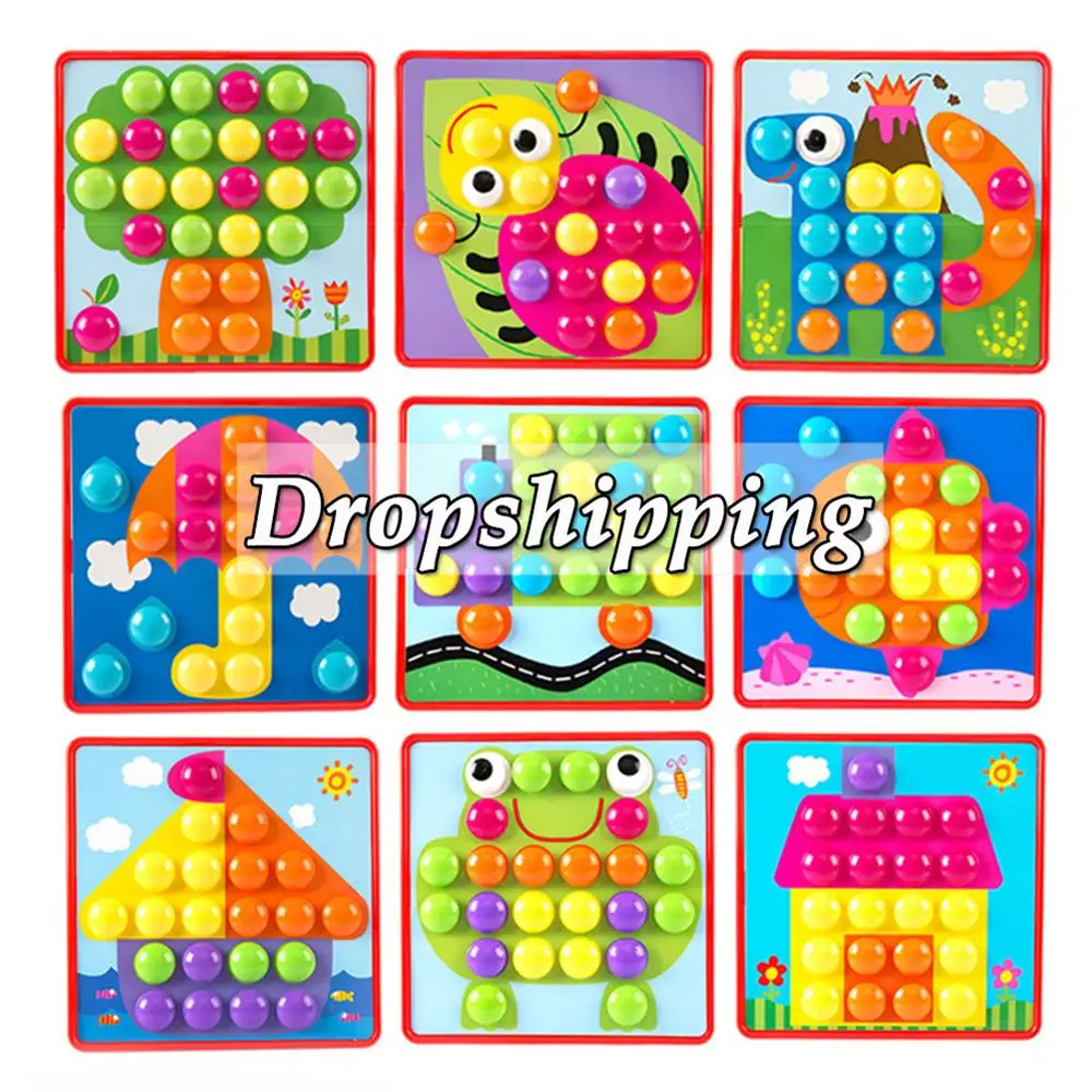 6 типов 3D пазлов игрушки для детей Творческая мозаика гриб набор ногтей пуговицы