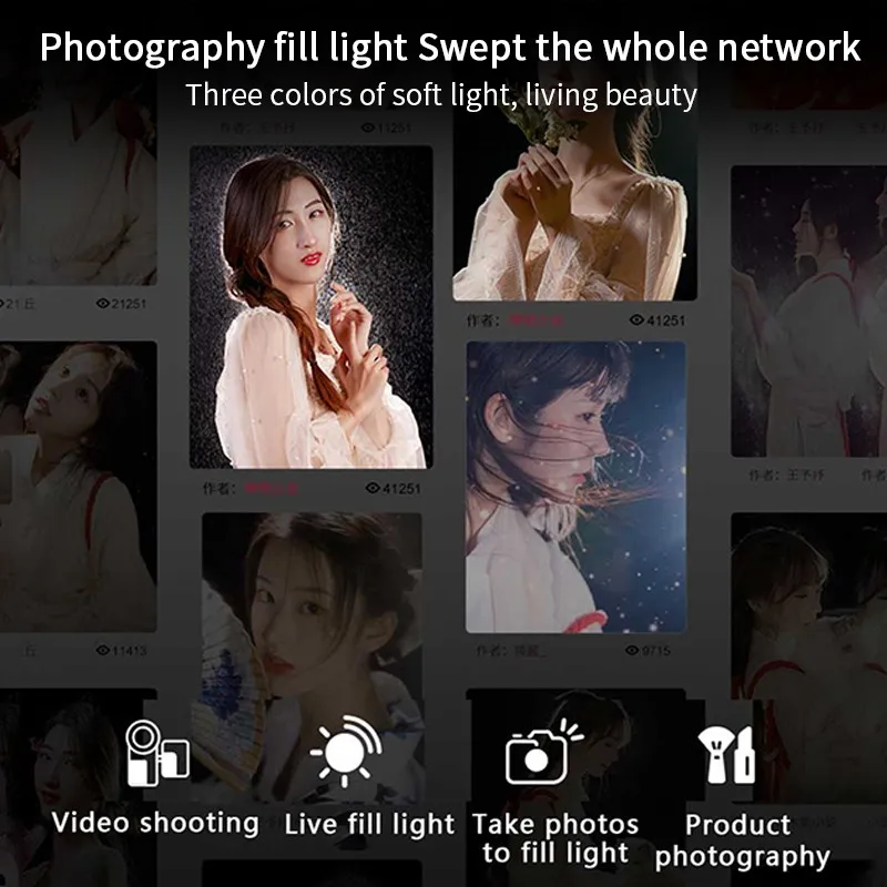 

Foldable Mobile Phone Holder With Fill Light Multi-Angle Adjustable Smartphone Dask Holder For Live Broadcast Video Photography