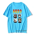 Смешные футболки KISS Hiss с карикатурой, рок-группа Мяу, Мужская футболка в стиле хип-хоп, рок, стиль ретро