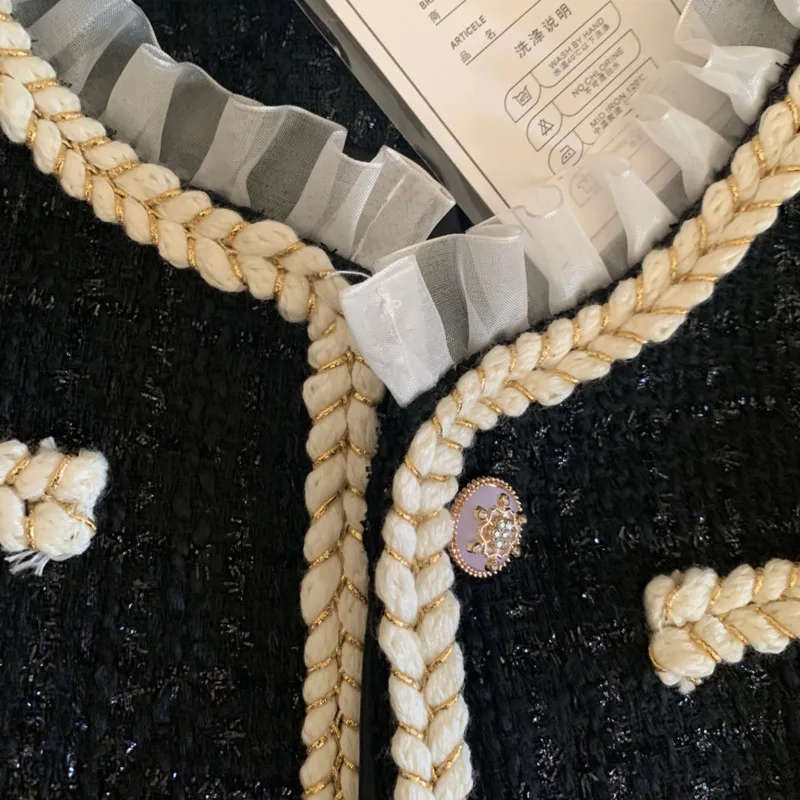 Женское кружевное пальто яркая твидовая Женская куртка милая Осенняя верхняя