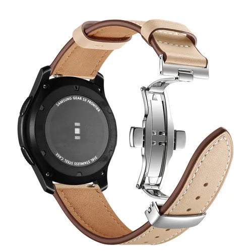 Италия Кожаный ремешок для samsung gear s3 galaxy watch 46 мм 22 мм браслет huawei watch gt ремешок Бабочка Пряжка 46 - Цвет ремешка: Silver buckle aprico