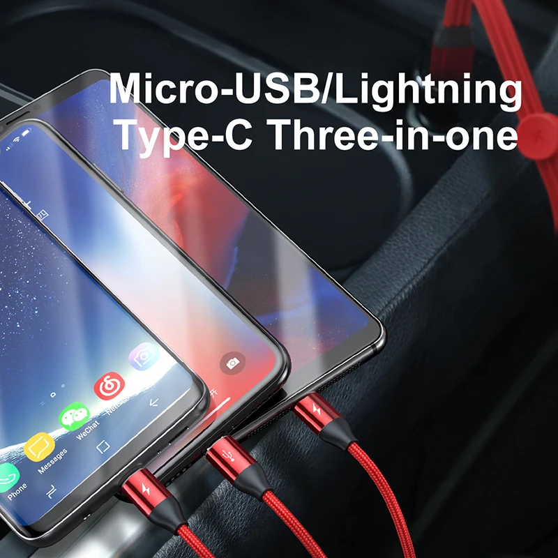 Baseus 3 в 1 USB кабель для iPhone Micro Type C Android мобильный телефон магнитный светящийся
