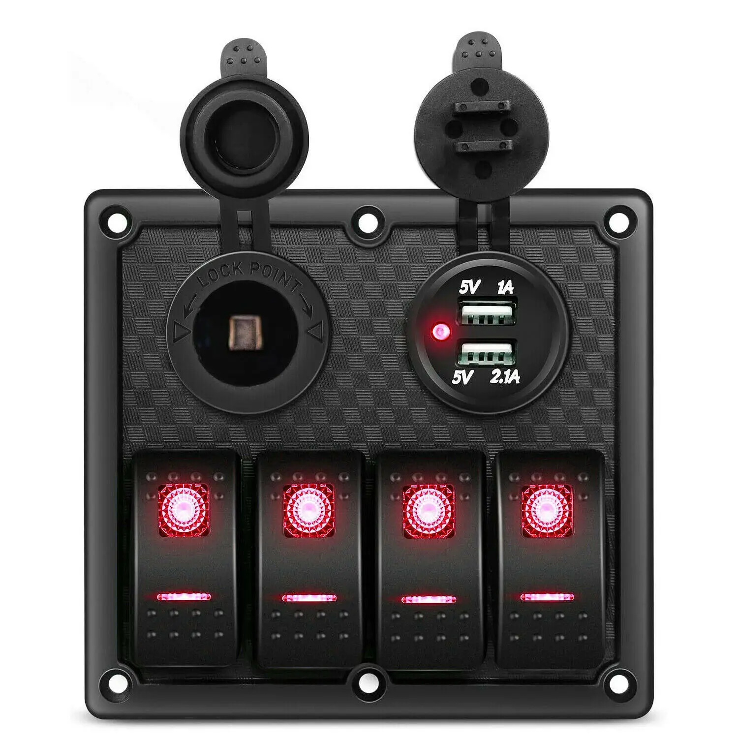 

4 Gang Rocker Switch Panel Circuit Breaker Red LED Waterproof Car Marine Boat RV