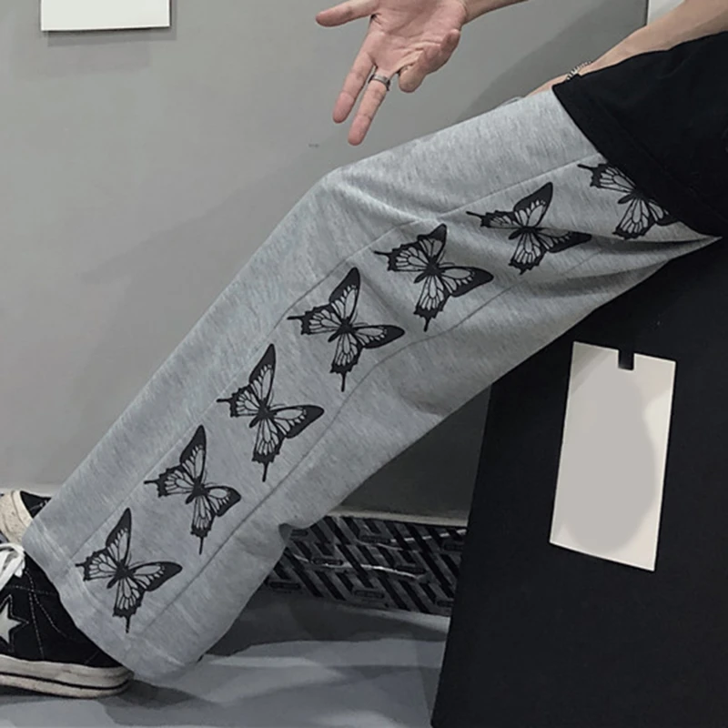 

Harajuku Ins Women Printed Butterfly Leisure Chic Trousers Womens Loose Setreetwear Hip-hop Retro Korean Ulzzang Straight Pants