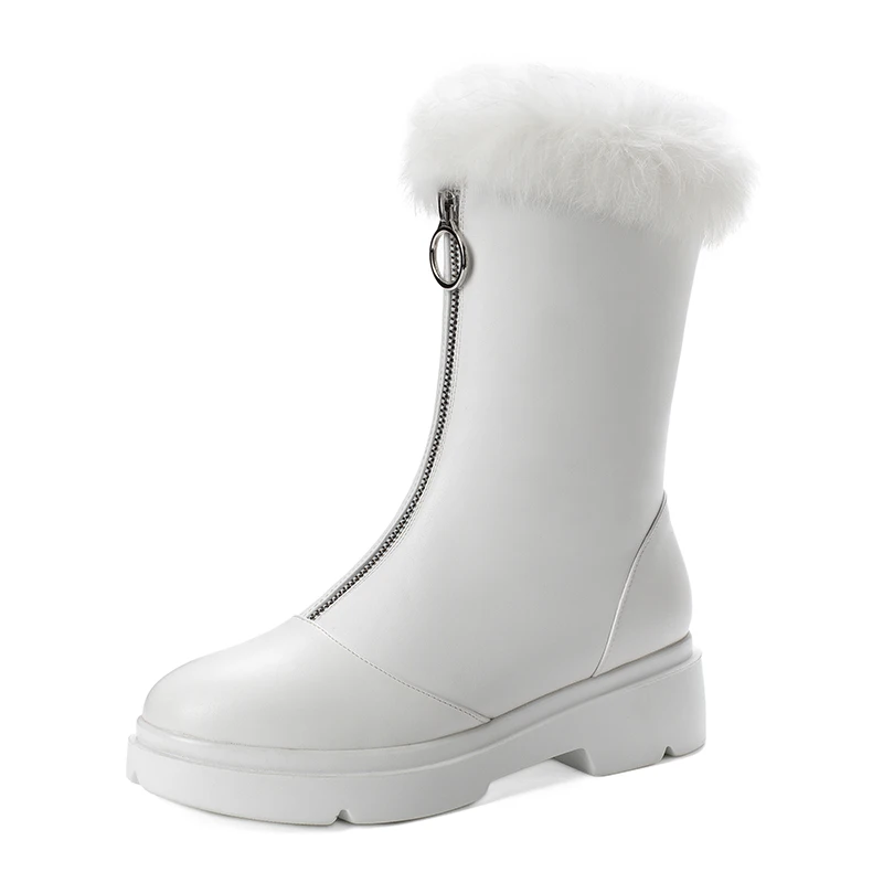 white Gdgydh Long Plush Inside Leather PU Snow Boots Plush Boots Women Warm Natural Fur Winter Boots Female With Zipper High Quality - Цвет: white