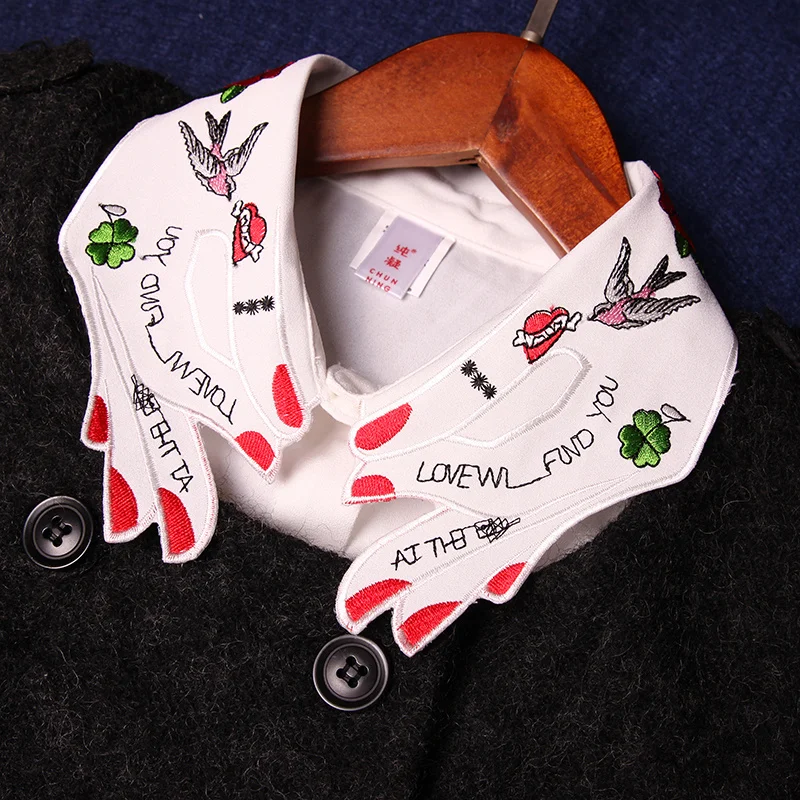 

Women Embroidery White Fake Collar Shirt False Collar Stand Woman Ruffled Detachable Collar Chiffon Lace Removable Nep Kraagie
