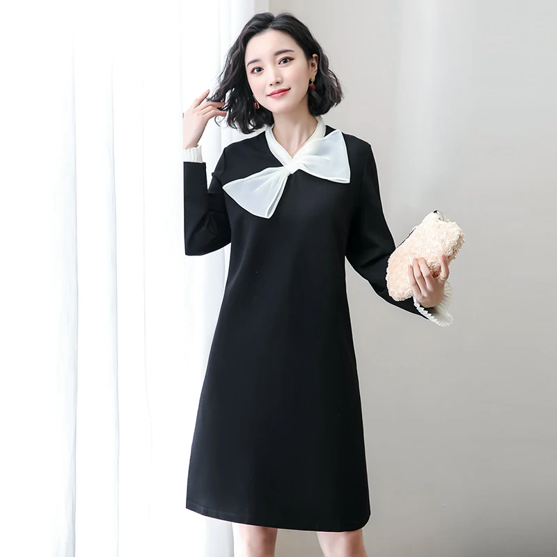 Новое винтажное женское платье с бантом свободное тонкое французское черное 917 |