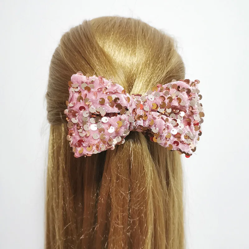 

4.5inch Sequins Fabric Bow Clip Barrette Hair Pins Shinny Sequin Bow Hair Accessories for Young Girls