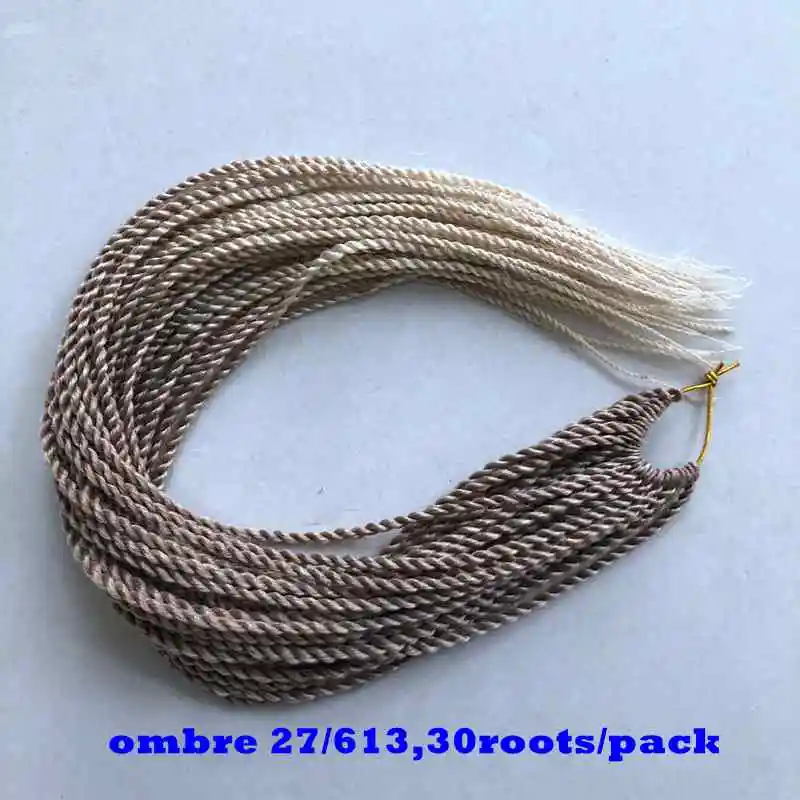ombre 27 613 30roots Роскошные косички для плетения, 24 дюйма, Омбре, Сенегальские скрученные волосы, вязанные крючком косички, 24 корня/упаковка, синтетические косички для женщин, серые, розовые - Цвет: ombre 27 613 30roots