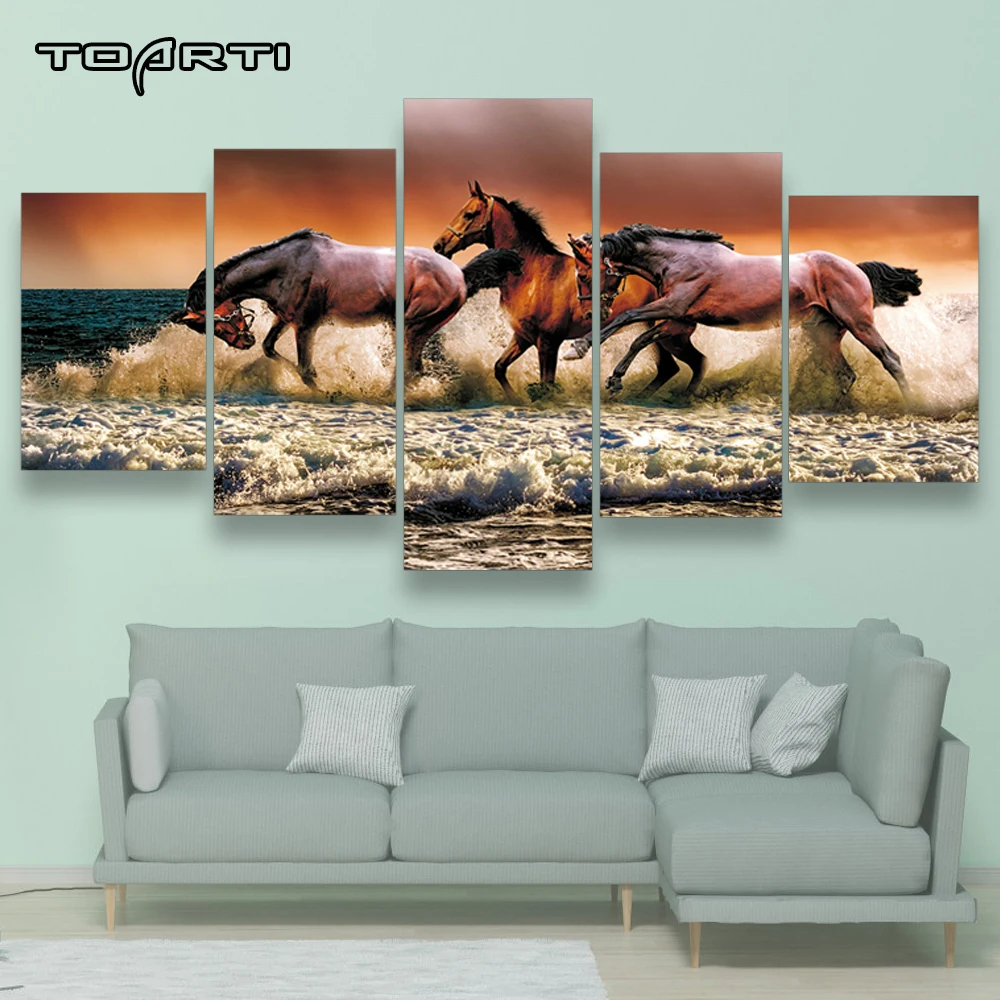 Животные холст стены искусства модульная лошадь фотографии домашний Декор 5 шт.