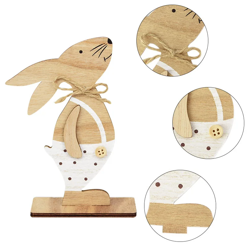 

Happy Easter Wood Rabbit Ornament Cute Bunny Kids Favor Toy DIY Wooden Craft Easter Party Home Table Decoration