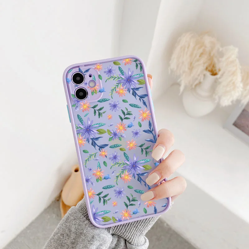 Fashion Cute Flower Phone Case for iPhone 12 11 13 Pro Max 6s 7 8 Plus X XR XS Max SE2020 Cover Back Capa Translucent Soft Coque