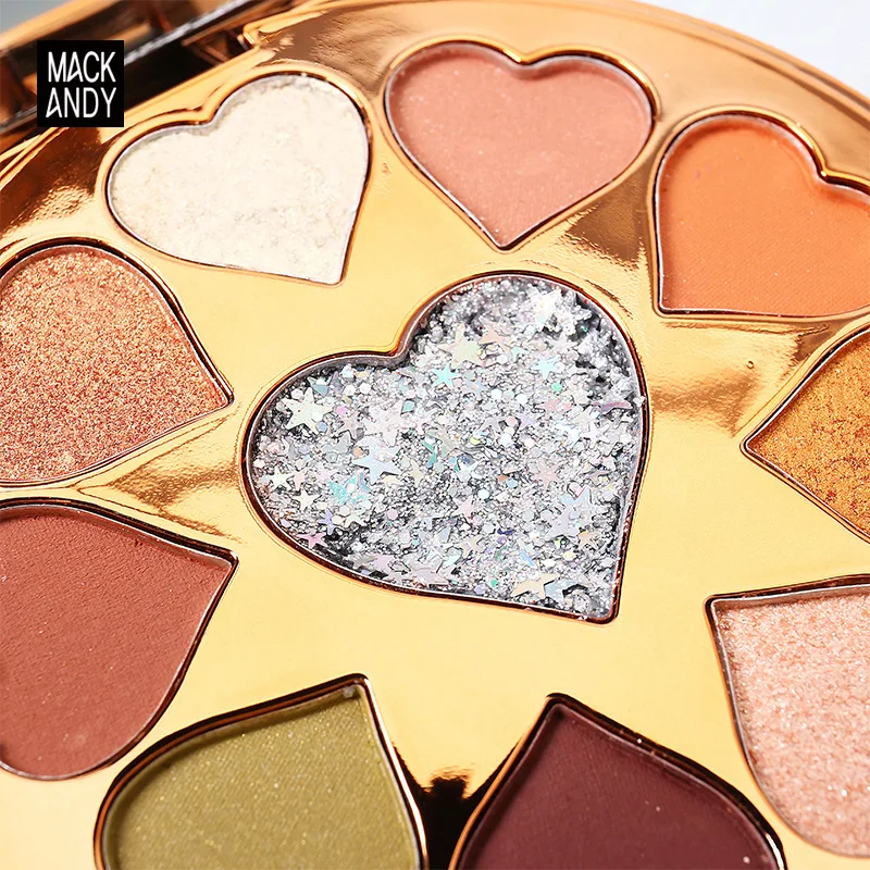 Палитра теней для век от бренда Mack andy 10 цветов в форме сердца блестящие мерцающие