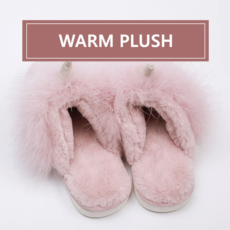 Cute Unicorn Designer House Women Fur Slippers Winter New Bedroom Warm Plush Ladies Shoes Non-slip Indoor Furry Slipers | Обувь