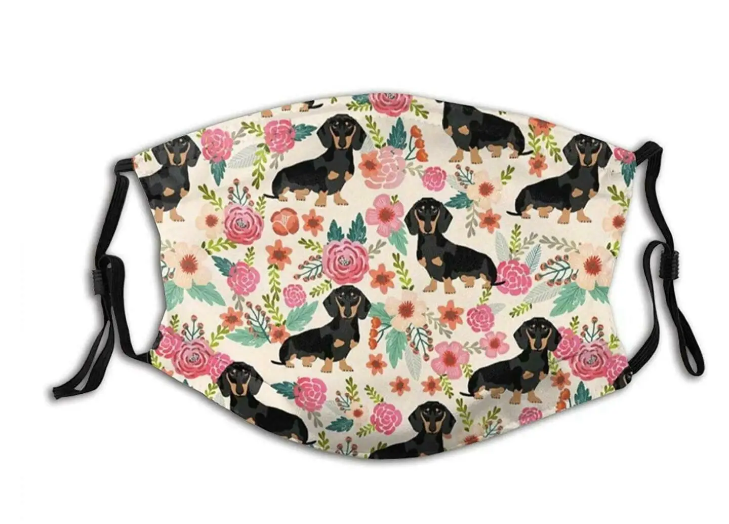 

NEW Cute Dachshund Dog With Flowers face mask