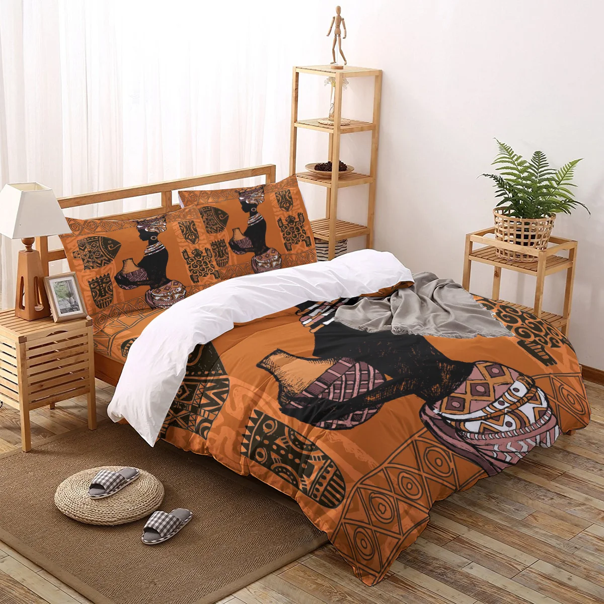 

African Woman Silhouette Geometric Culture Bedding Set Duvet Cover Creative Comforter Bed Cover Set Housse De Couette Bedclothes