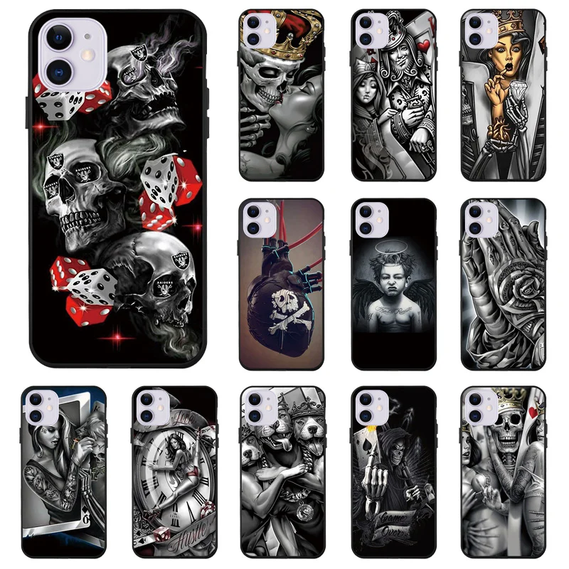 

Skull Poker Painting Phone Case For IPhone 11 Pro Max 12 Mini XR XS Max SE 2020 5S 6S 7 8 Plus Case For IPhone 11Pro Back Covers