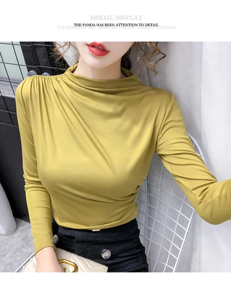 

women's long-sleeved autumn/winter inside a cotton air jacket Korean personality pleated T-shirt women's tide.