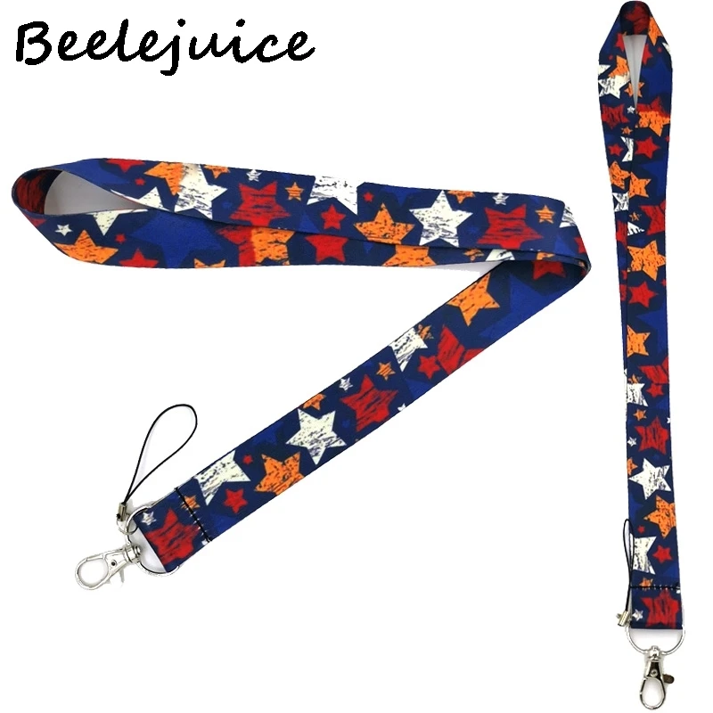 

24pcs Vintage Colorful Stars Neck Keychain Necklace Webbings Ribbons Anime Cartoon Neck Strap Lanyard ID badge Keychain Lanyard