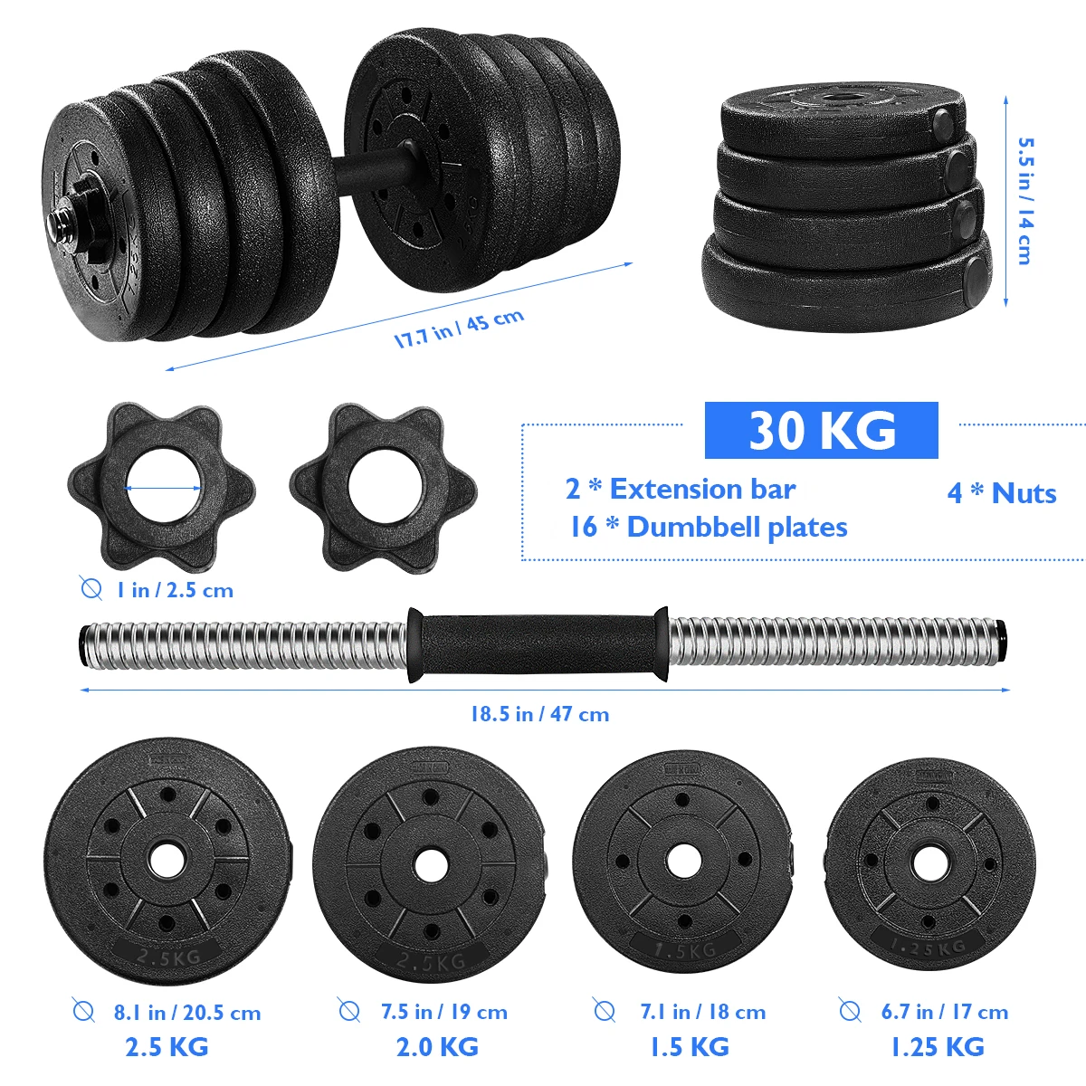 

30kg Dumbbell Weight Set 2pcs Dumbbell Adjustable Fitness Dumbbell Set Gym 24pcs Exercise Equipment Training Tools in stock
