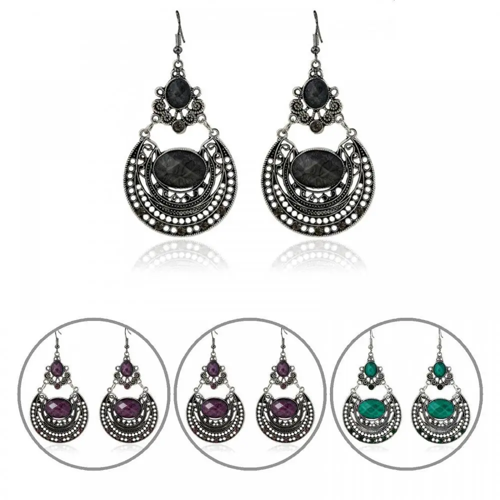 

Bohemia Lady Hollow Rhinestone Inlaid Dangle Hook Earrings Party Banquet Jewelry
