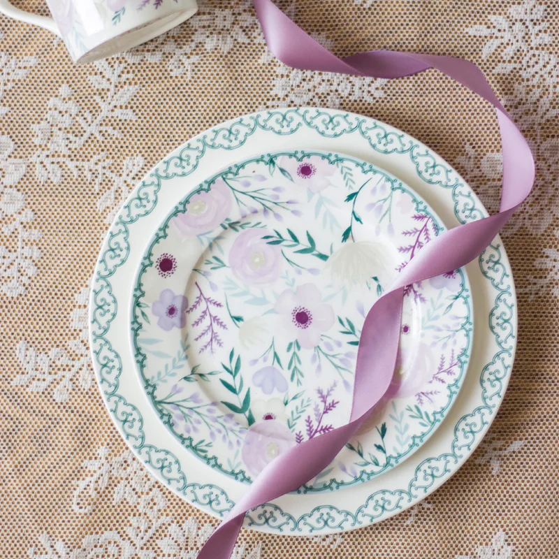 

Керамические релки для стейков, домашний ресторанный фарфоровый материал в французском стиле, 10 дюймов, посуда с цветочным принтом, 8 дюймов...