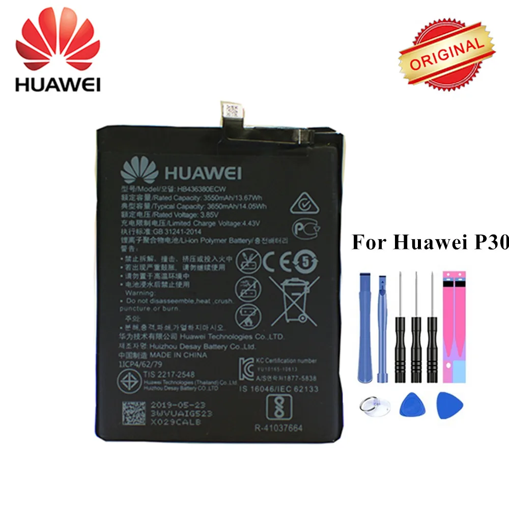 

Оригинальная Аккумуляторная Батарея Hua Wei HB436380ECW для Huawei P30 ELE-L29 ELE-L09 ELE-AL00 ELE-TL00 ELE-L04 3550/3650mAh Li-Ion Akku + Инструменты