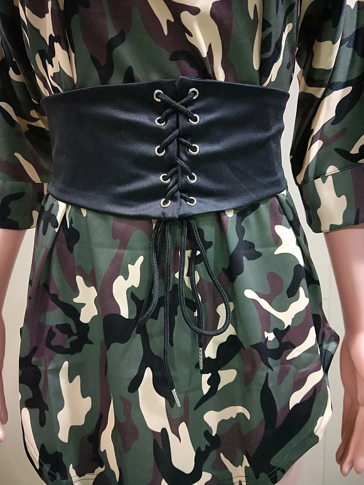 OMILKA, Camoflage, с буквенным принтом, хип-хоп, футболка, платье,, Осеннее, женское, с рукавом три четверти, Amry Green, Клубные, вечерние, мини-платья