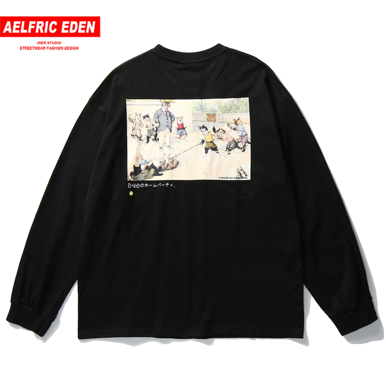

Aelfric Eden, японская футболка с рисунком кота из мультфильма «война», Мужская Уличная футболка в стиле хип-хоп 2020, повседневные футболки с длинн...