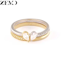 zemo 2pcs silver color heart couple ring for lovers finger ring with cubic zircon crystal jewelry for women men accesorios mujer