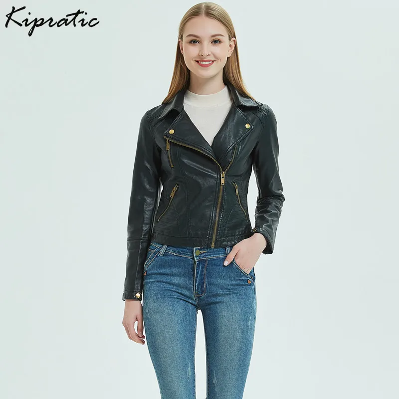 Куртка женская короткая из искусственной кожи приталенный Байкерский жакет с