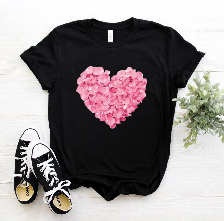 

pink heart flower Print Women tshirt Cotton Casual Funny t shirt Gift 90s Lady Yong Girl Drop Ship S-894 Valentine's Day Gift