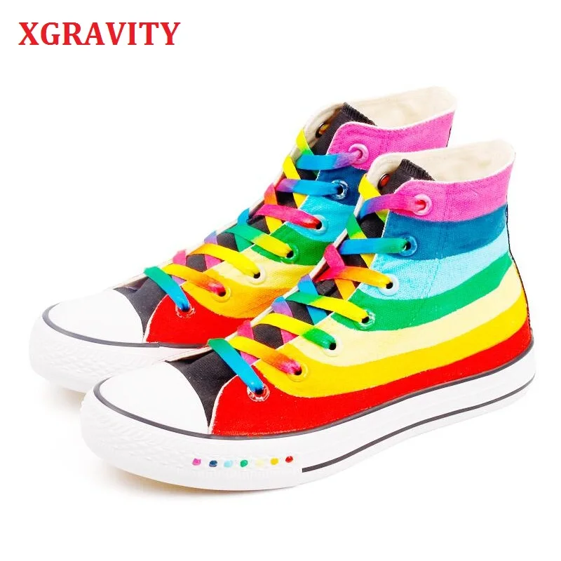 XGRAVITY 2020 Весенняя красочная парусиновая обувь для отдыха Радужный дизайн мужская