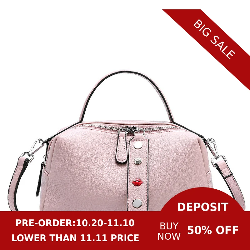 Fashion Genuine Leather Women Top-handle Bags Double Zipper Crossbody Messenger Bag Small Female Shoulder Casual Handbags |