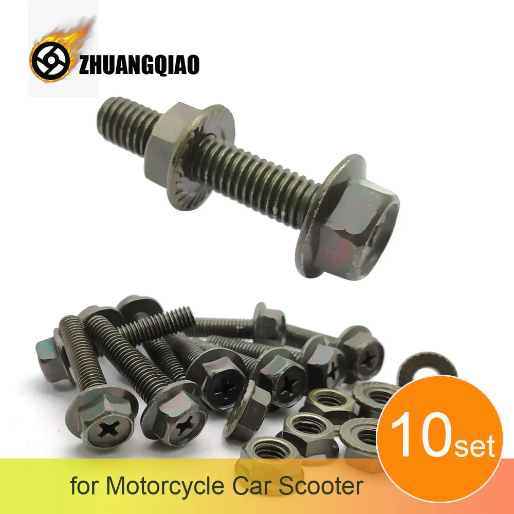 10 шт./лот шестигранные болты для мотоцикла скутера автомобиля M6 GB5789 фланец