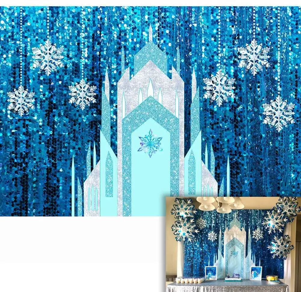 

Photography Backdrop Princess Castle Snowy Sparkling Birthay Party Decor Banner Desserts Table Cake Smash Photo BackgroundW-4504
