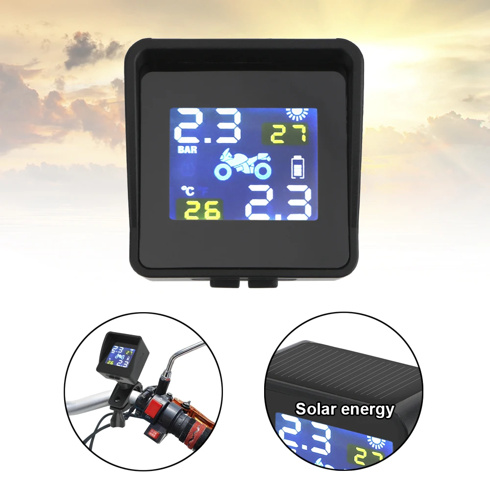 

LEEPEE LCD Display Moto Tire Pressure Tyre Temperature Monitoring Alarm System Internal or External Sensors Motorcycle TPMS