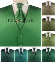 solid plain green formal waistcoat set for wedding vestascot tiehandkerchief