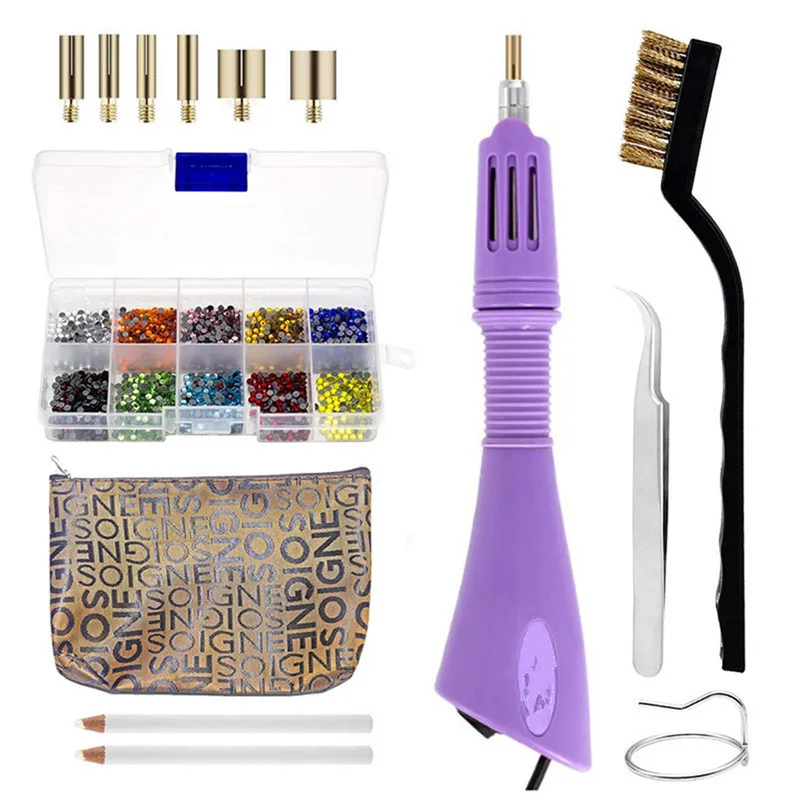 1 Set 100-220V Hot Drilling Machine Pen Point Figure Hot Guns DIY Clothes Stick Diamond Drill Tools Set Crystal Hand Sewing Kit