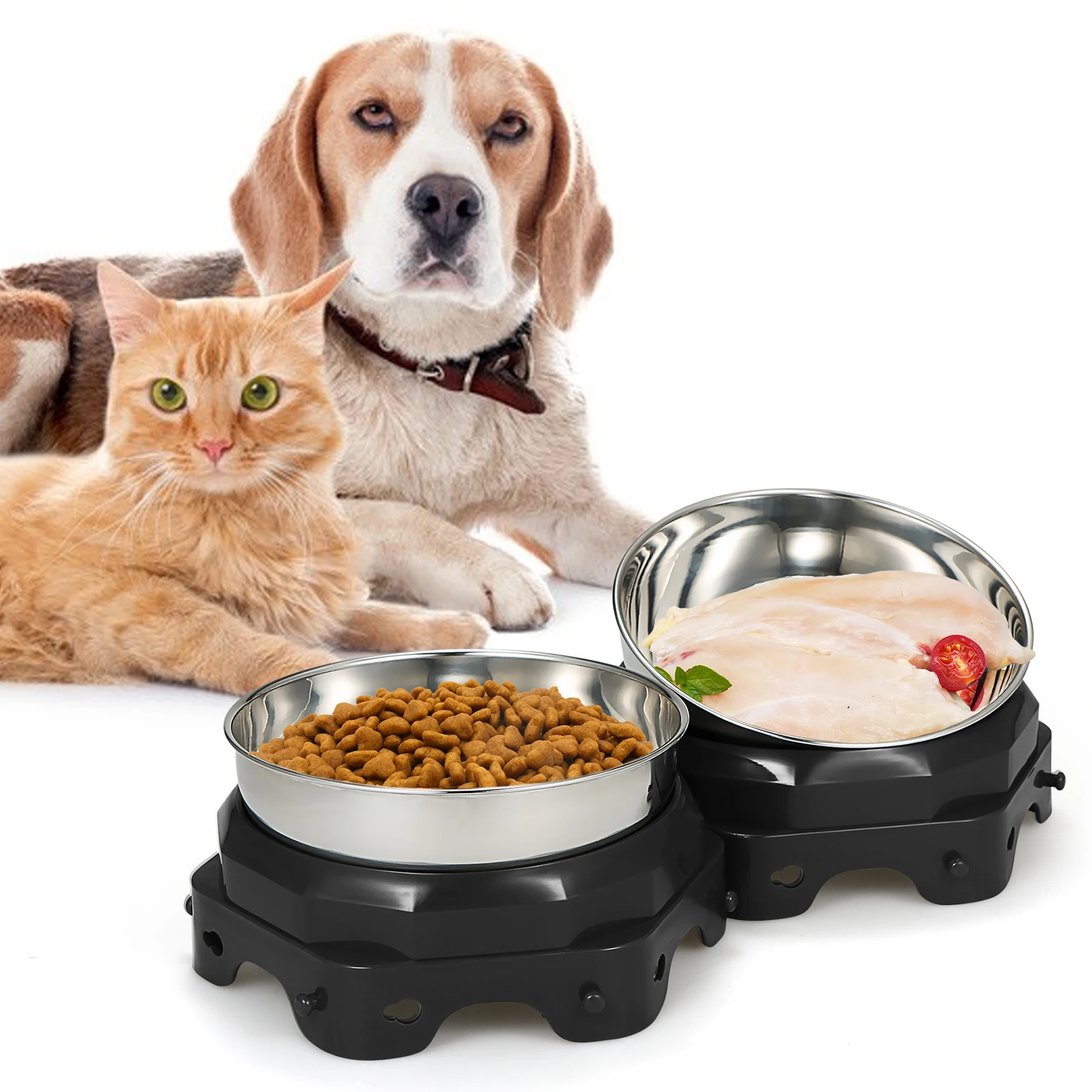 

Нескользящая двойная миска для собак с силиконовым ковриком, прочная миска из нержавеющей стали для кормления домашних животных, миски для ...