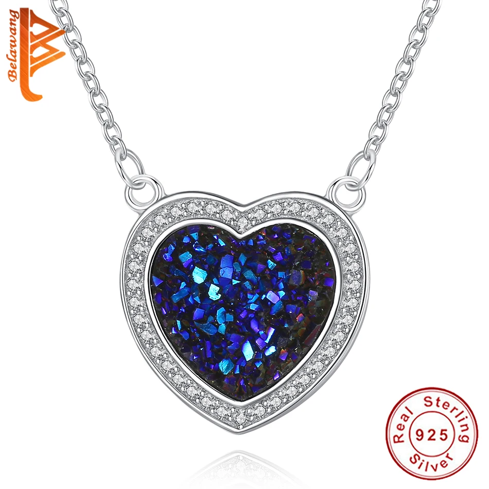 Женское колье из серебра 2019 пробы с подвеской в виде сердца морского синего цвета